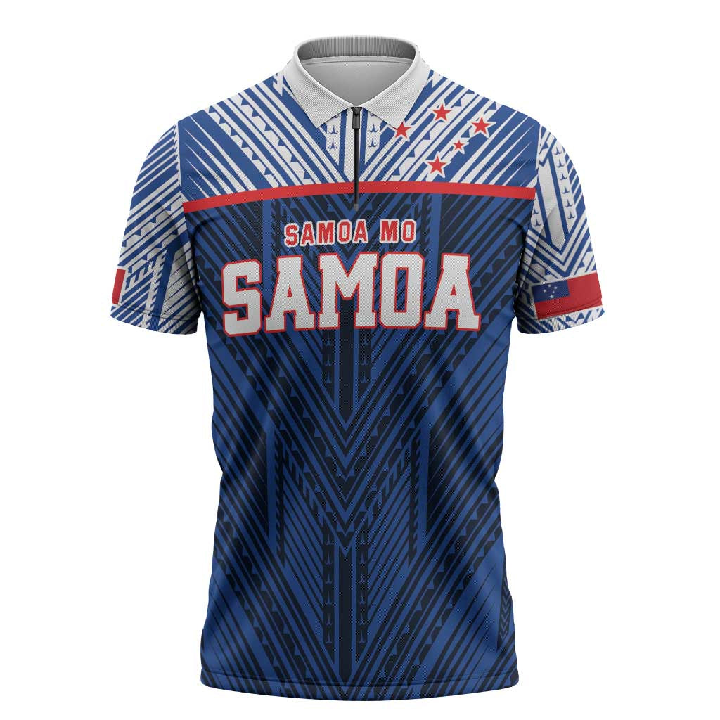 Custom Rugby Toa Samoa Zipper Polo Shirt Samoa mo Samoa Island Warrior Pride LT9 Blue - Polynesian Pride