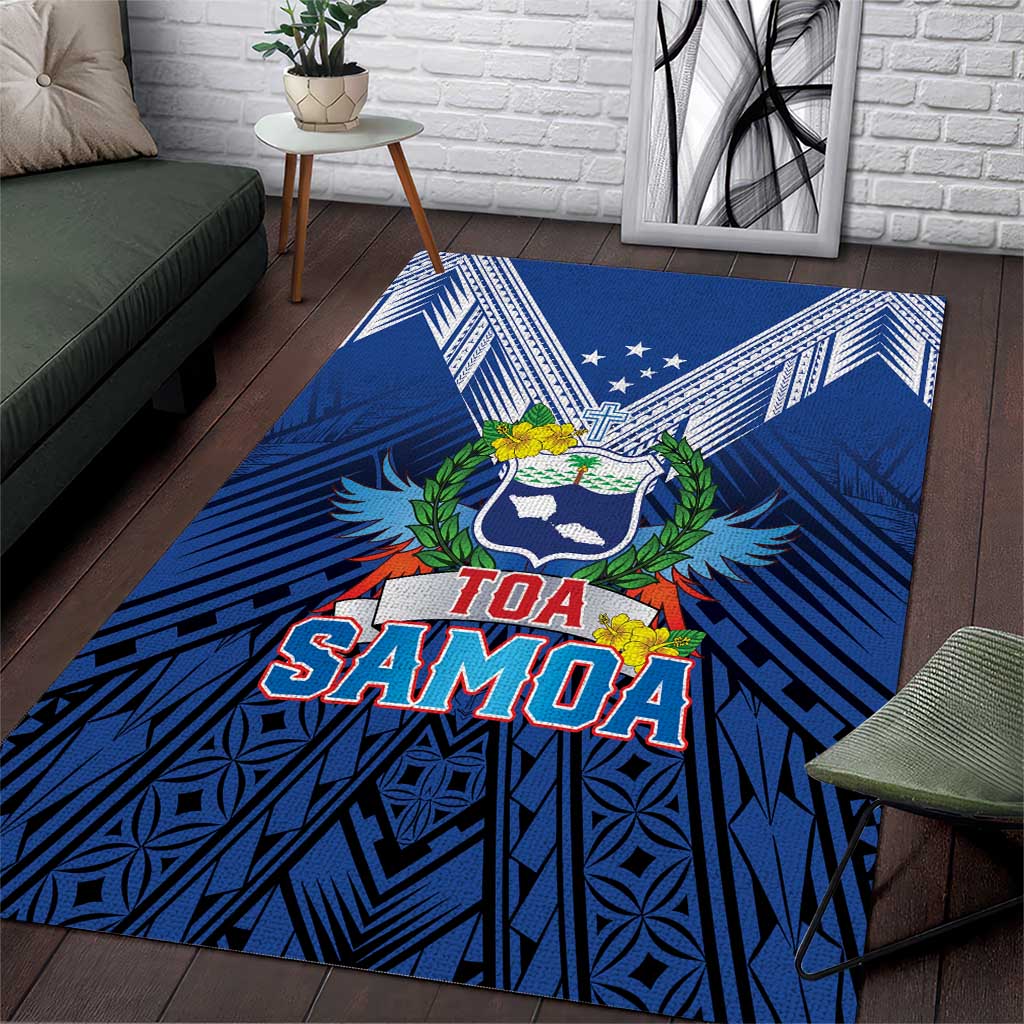 Rugby Toa Samoa Area Rug Samoa mo Samoa Strength in Tatau LT9 Blue - Polynesian Pride