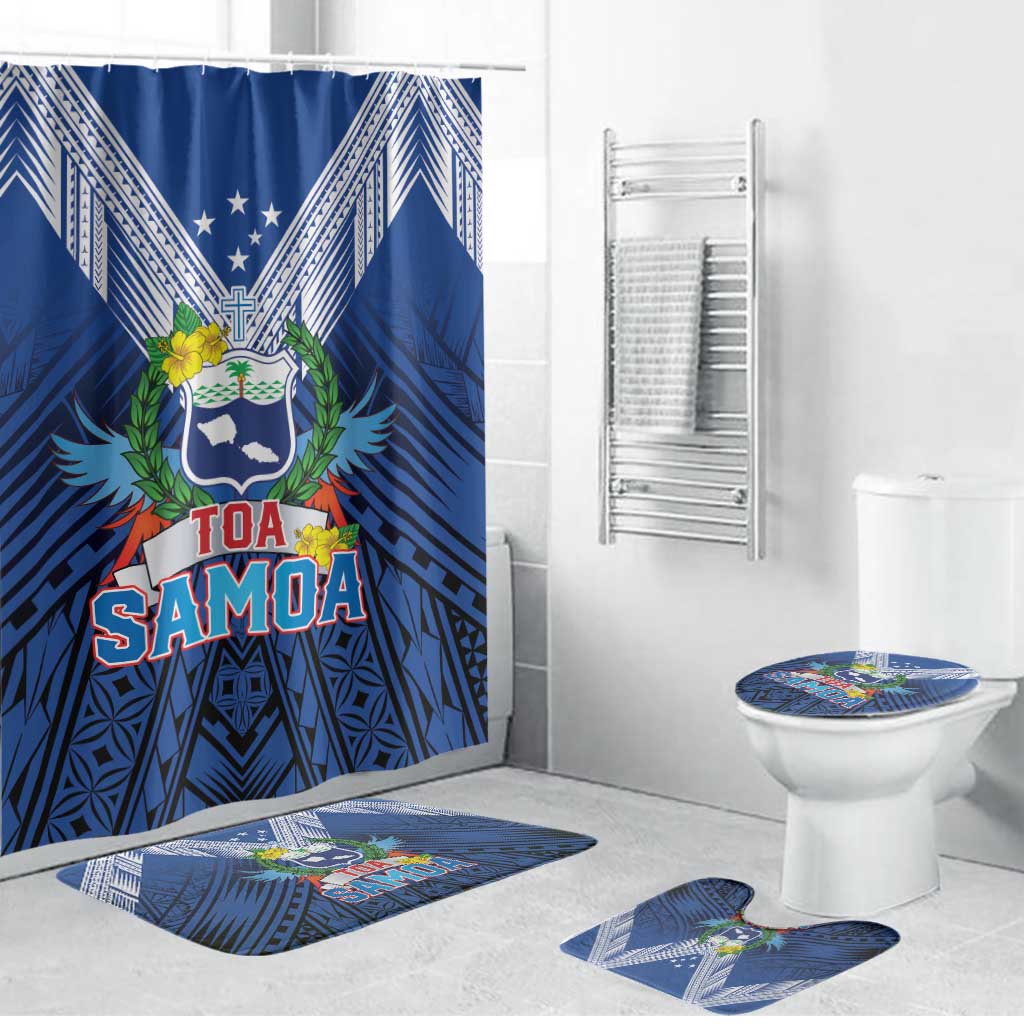 Rugby Toa Samoa Bathroom Set Samoa mo Samoa Strength in Tatau LT9 Bathroom Set (4 pcs) Blue - Polynesian Pride