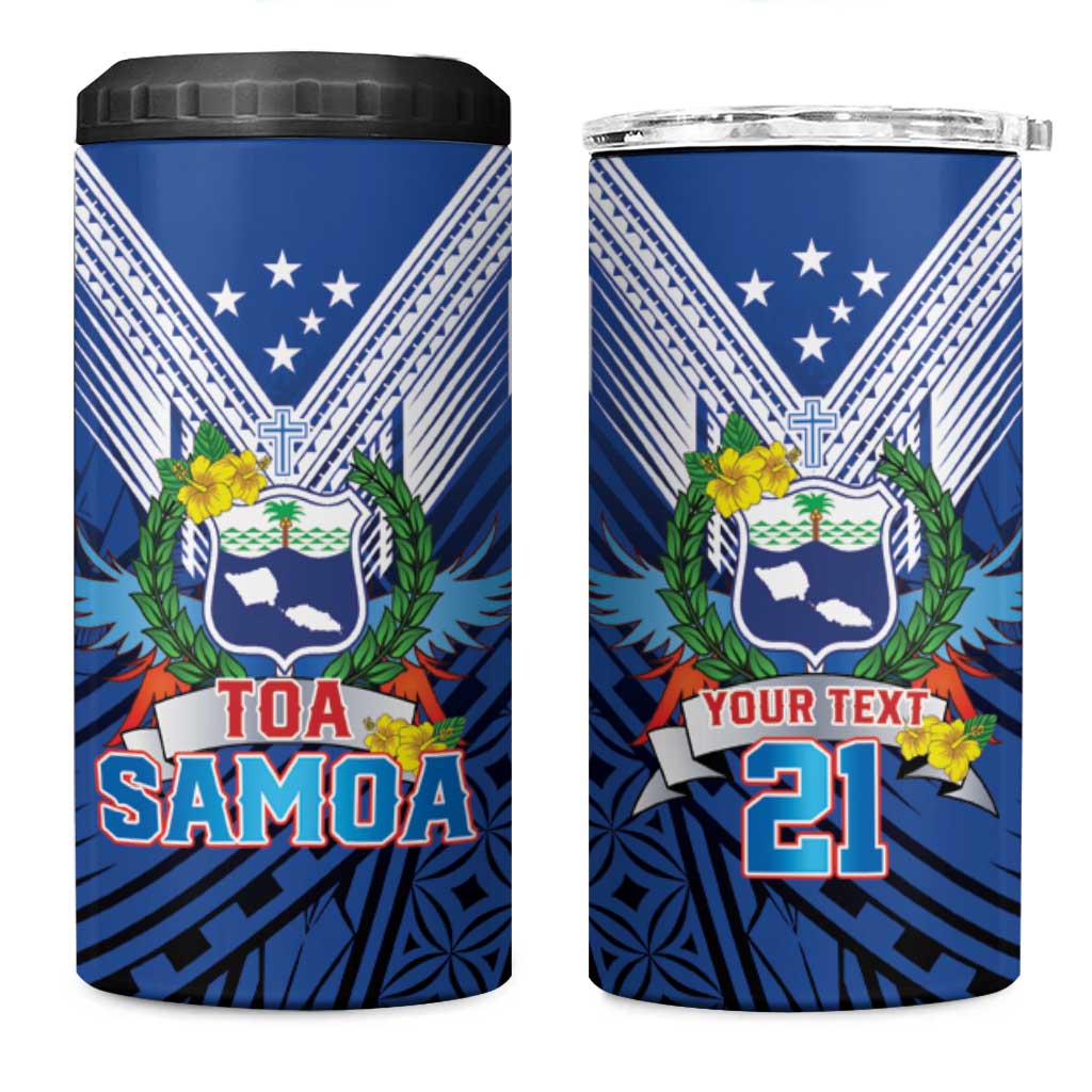 Custom Rugby Toa Samoa 4 in 1 Can Cooler Tumbler Samoa mo Samoa Strength in Tatau LT9 One Size: 16 oz Blue - Polynesian Pride