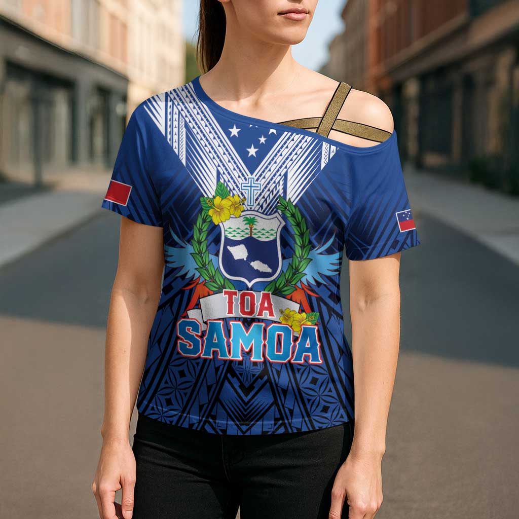 Custom Rugby Toa Samoa Cross Shoulder Shirt Samoa mo Samoa Strength in Tatau LT9 - Polynesian Pride
