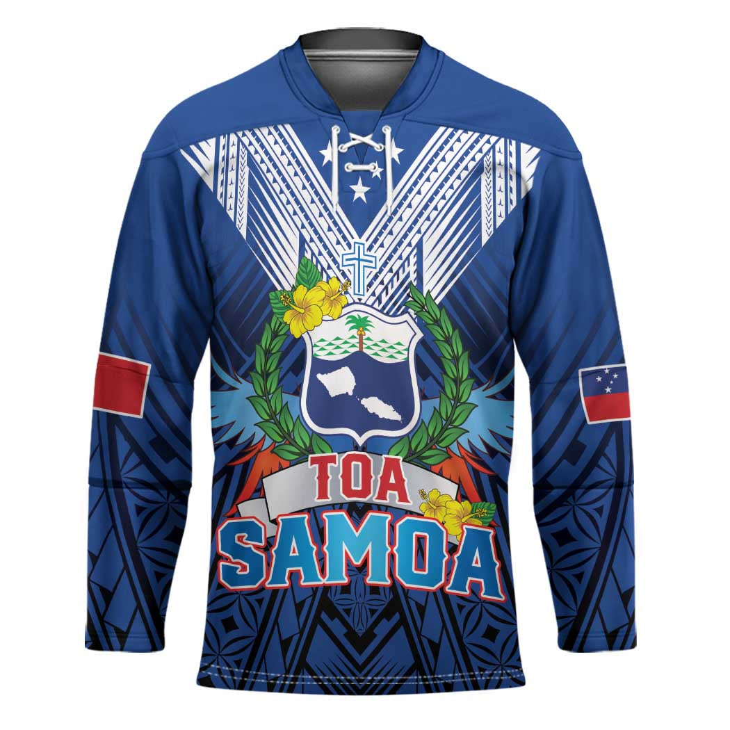 Custom Rugby Toa Samoa Hockey Jersey Samoa mo Samoa Strength in Tatau LT9 Unisex Blue - Polynesian Pride