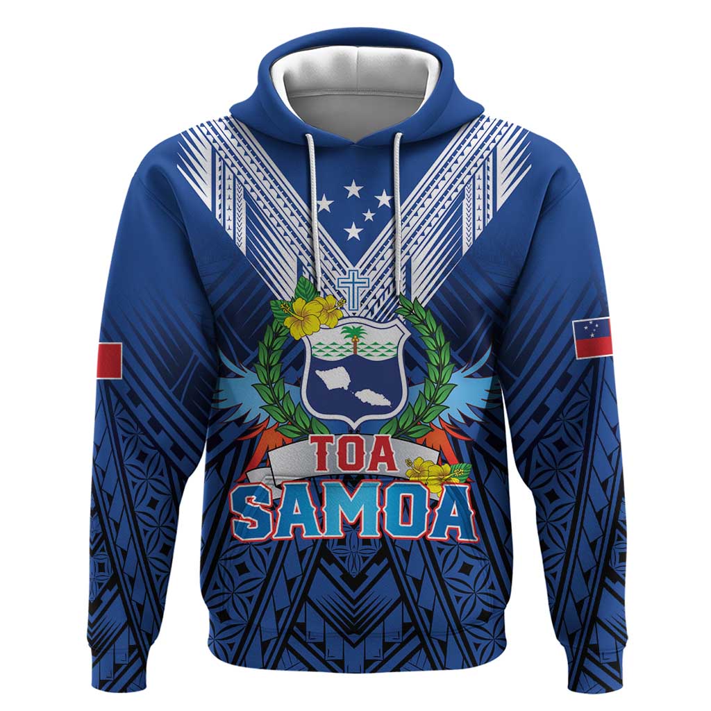 Custom Rugby Toa Samoa Hoodie Samoa mo Samoa Strength in Tatau LT9 Pullover Hoodie Blue - Polynesian Pride