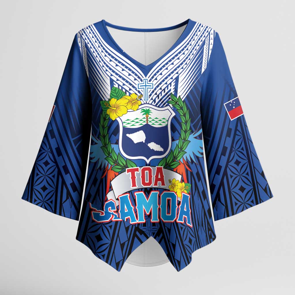 Custom Rugby Toa Samoa Kimono Sleeve Blouse Samoa mo Samoa Strength in Tatau LT9 Female Blue - Polynesian Pride