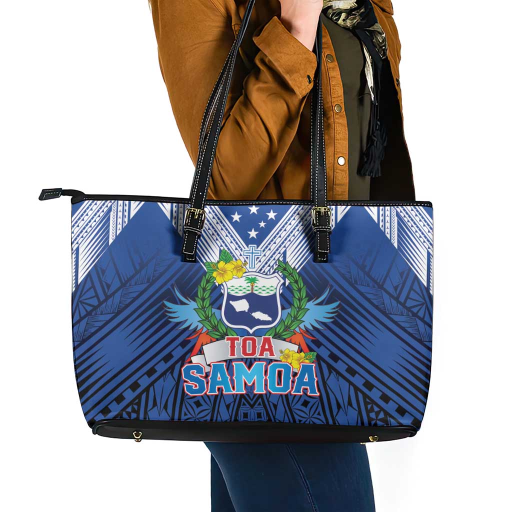 Rugby Toa Samoa Leather Tote Bag Samoa mo Samoa Strength in Tatau LT9 - Polynesian Pride