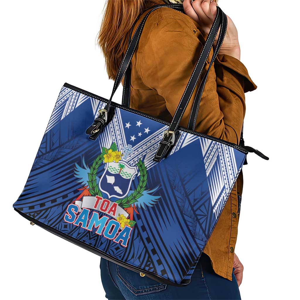 Rugby Toa Samoa Leather Tote Bag Samoa mo Samoa Strength in Tatau LT9 - Polynesian Pride