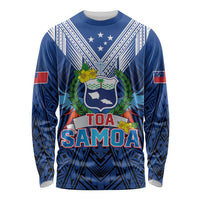 Custom Rugby Toa Samoa Long Sleeve Shirt Samoa mo Samoa Strength in Tatau LT9 Unisex Blue - Polynesian Pride