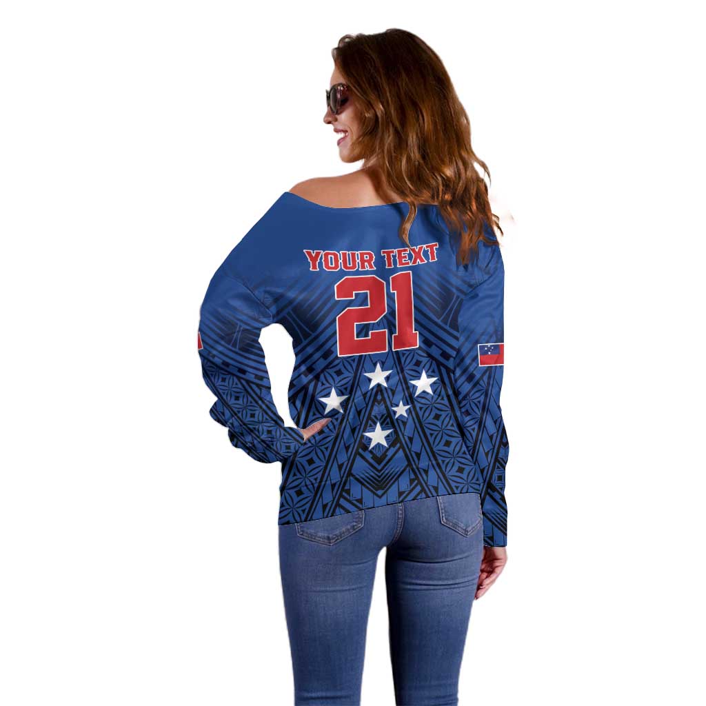 Custom Rugby Toa Samoa Off Shoulder Sweater Samoa mo Samoa Strength in Tatau LT9 - Polynesian Pride