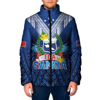 Custom Rugby Toa Samoa Padded Jacket Samoa mo Samoa Strength in Tatau LT9 Men Blue - Polynesian Pride