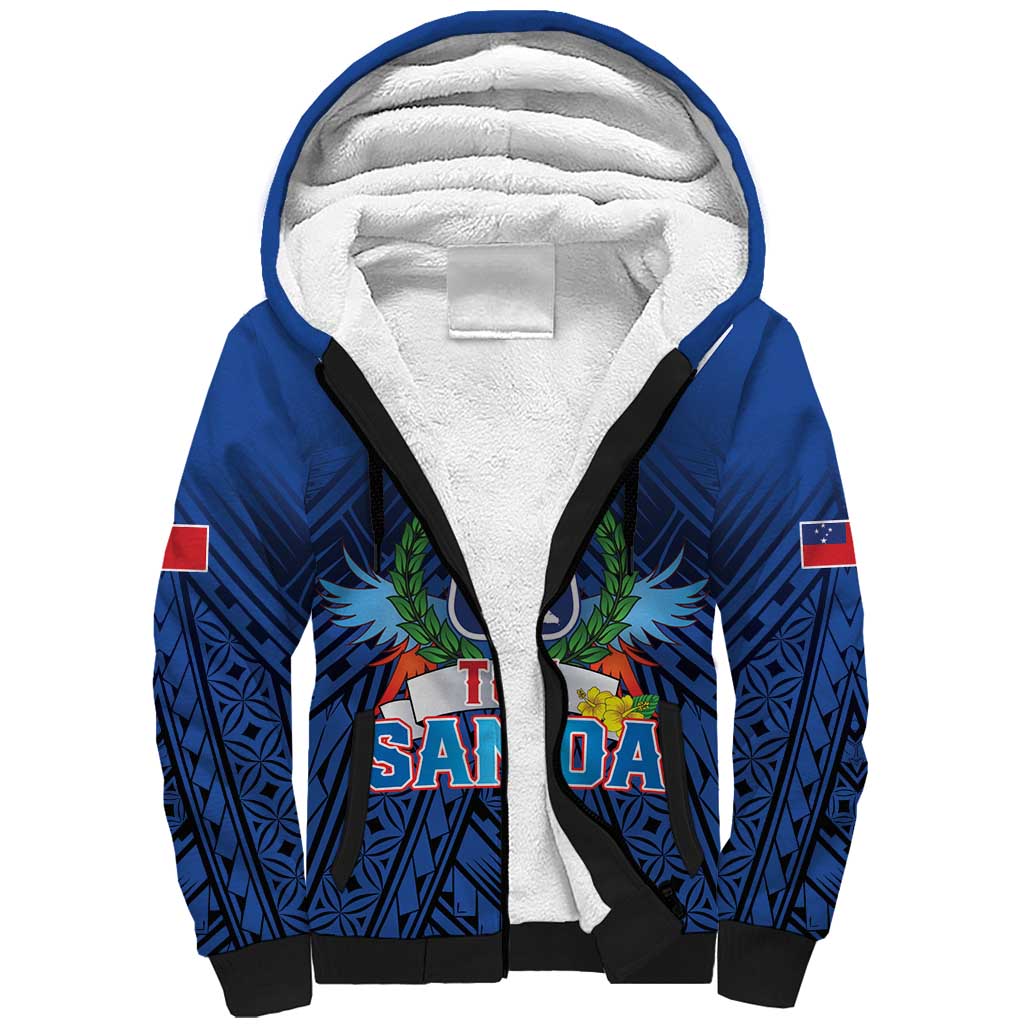 Custom Rugby Toa Samoa Sherpa Hoodie Samoa mo Samoa Strength in Tatau LT9 Unisex Blue - Polynesian Pride