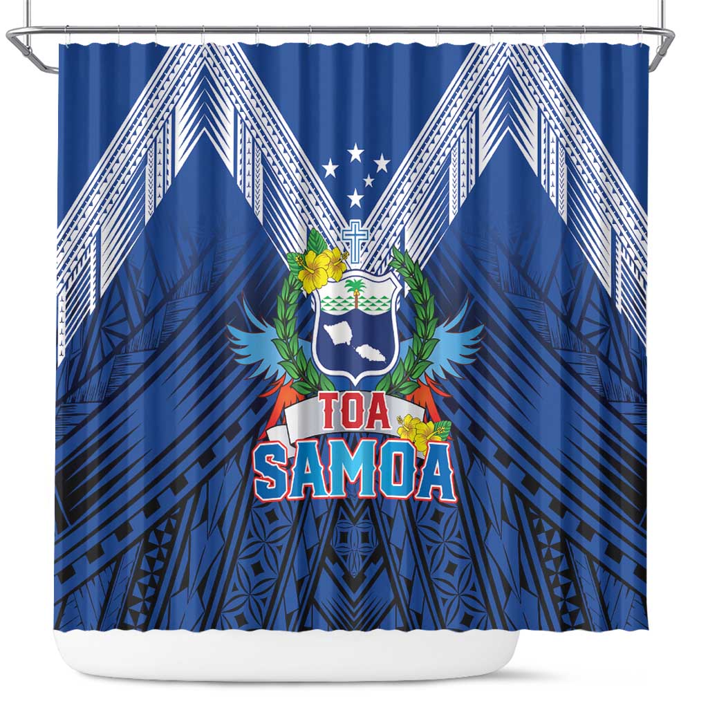 Rugby Toa Samoa Shower Curtain Samoa mo Samoa Strength in Tatau LT9 Blue - Polynesian Pride
