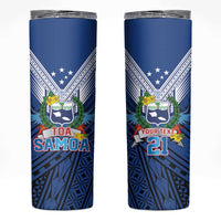 Custom Rugby Toa Samoa Skinny Tumbler Samoa mo Samoa Strength in Tatau LT9 Blue - Polynesian Pride