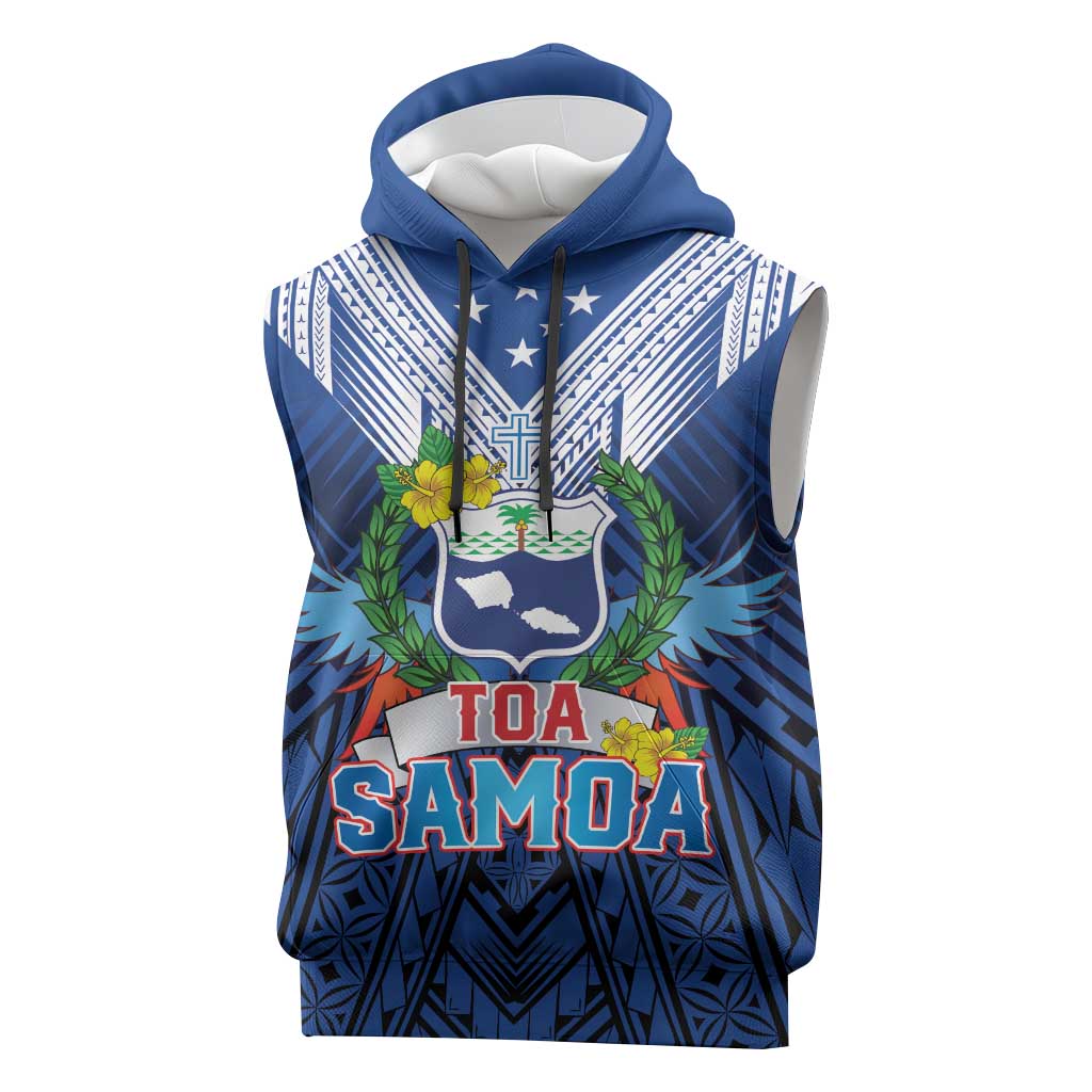 Custom Rugby Toa Samoa Sleeveless Hoodie Samoa mo Samoa Strength in Tatau LT9 Blue - Polynesian Pride