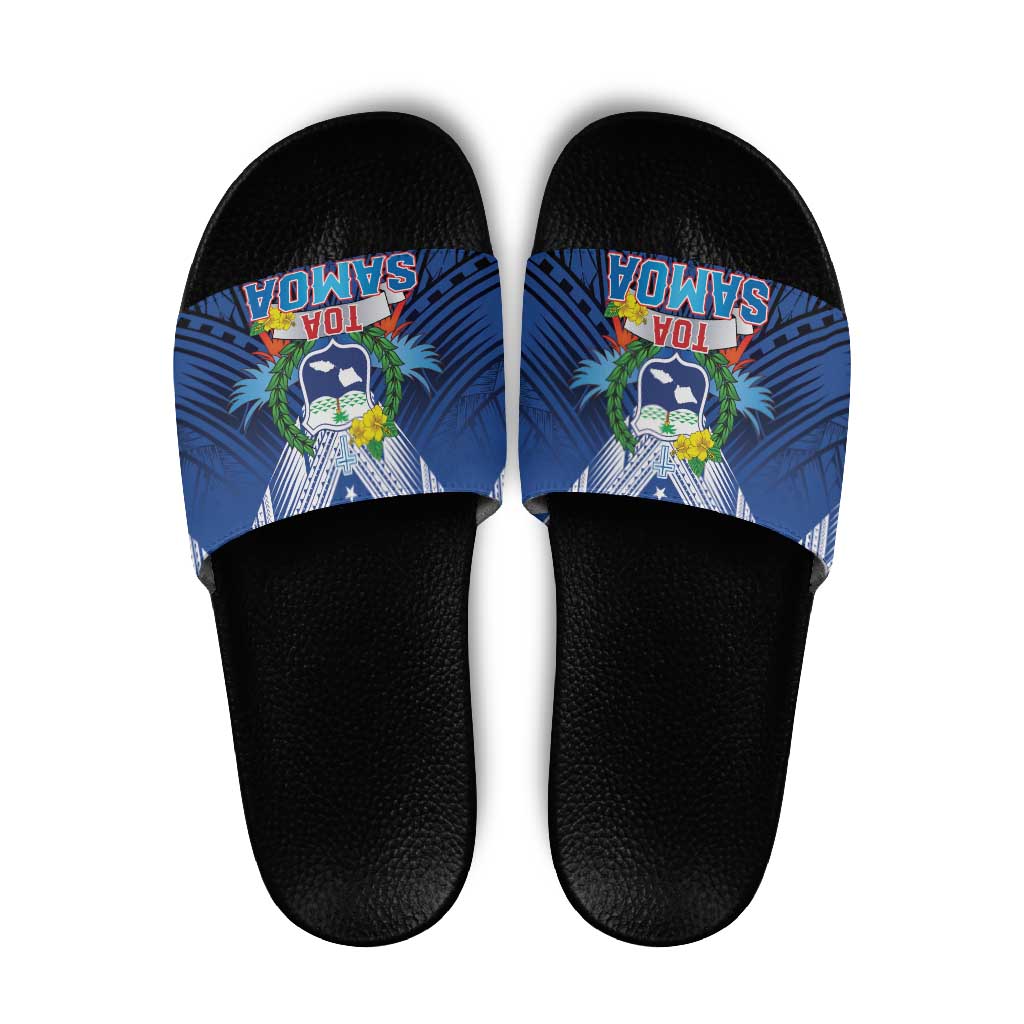 Rugby Toa Samoa Slide Sandals Samoa mo Samoa Strength in Tatau LT9 Blue - Polynesian Pride