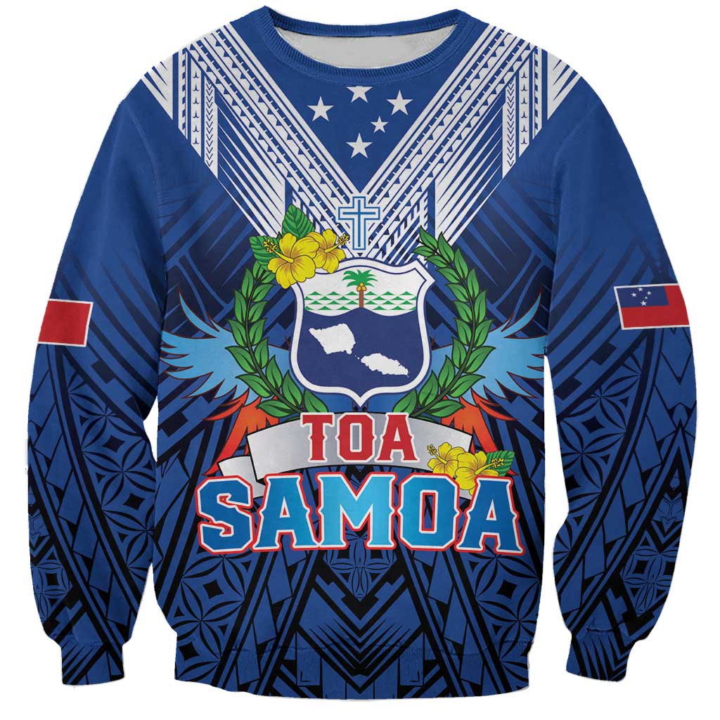 Custom Rugby Toa Samoa Sweatshirt Samoa mo Samoa Strength in Tatau LT9 Unisex Blue - Polynesian Pride