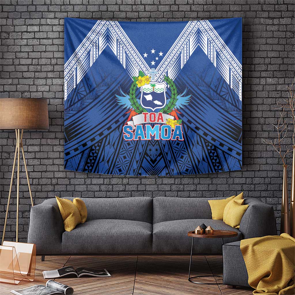 Rugby Toa Samoa Tapestry Samoa mo Samoa Strength in Tatau LT9 Blue - Polynesian Pride