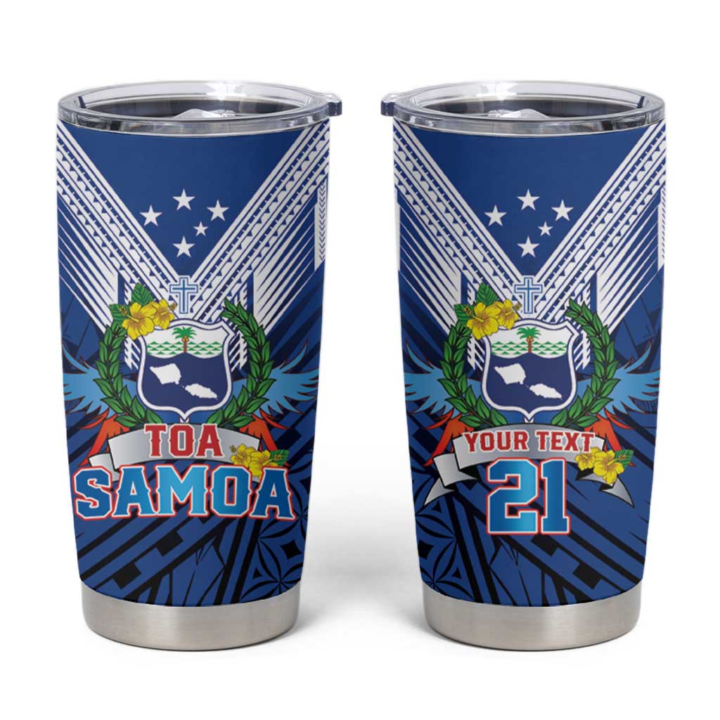 Custom Rugby Toa Samoa Tumbler Cup Samoa mo Samoa Strength in Tatau LT9 Blue - Polynesian Pride
