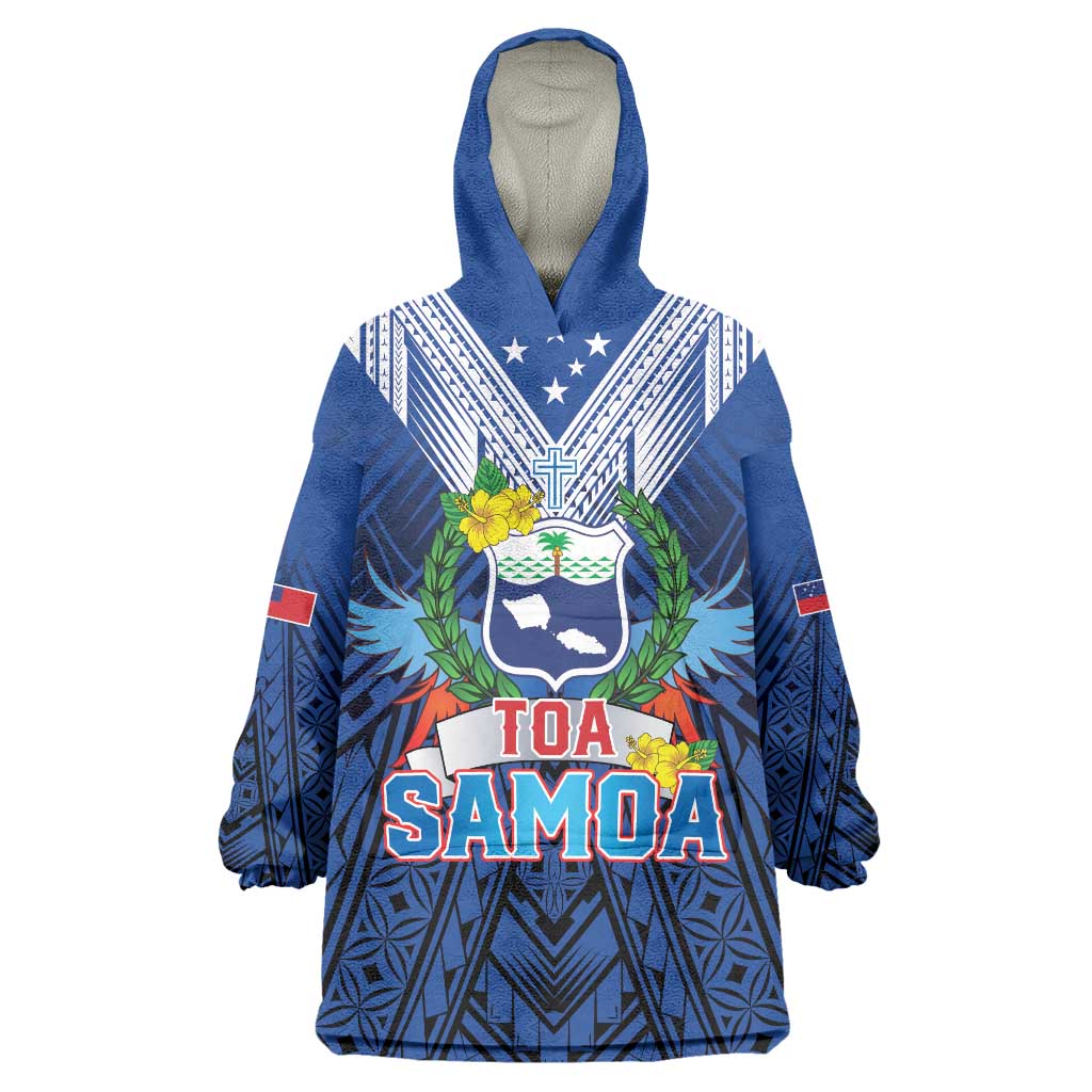 Custom Rugby Toa Samoa Wearable Blanket Hoodie Samoa mo Samoa Strength in Tatau LT9 One Size Blue - Polynesian Pride