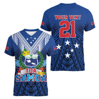 Custom Rugby Toa Samoa Women V-Neck T-Shirt Samoa mo Samoa Strength in Tatau LT9 - Polynesian Pride