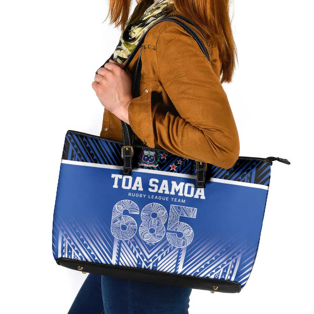 Toa Samoa 685 Leather Tote Bag Uso Aso Uma For Life For Samoa LT9 Blue - Polynesian Pride