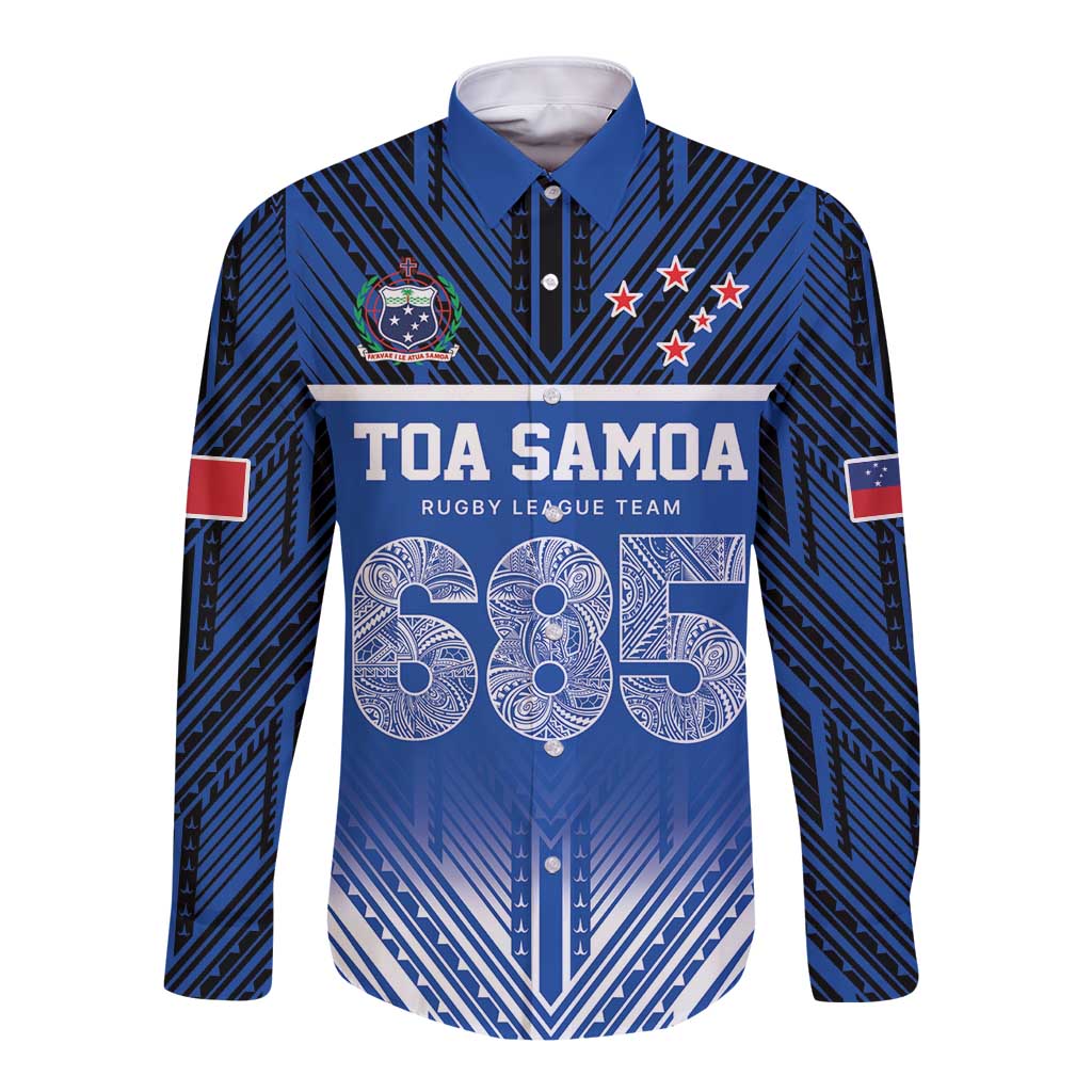 Toa Samoa 685 Long Sleeve Button Shirt Uso Aso Uma For Life For Samoa LT9 Unisex Blue - Polynesian Pride