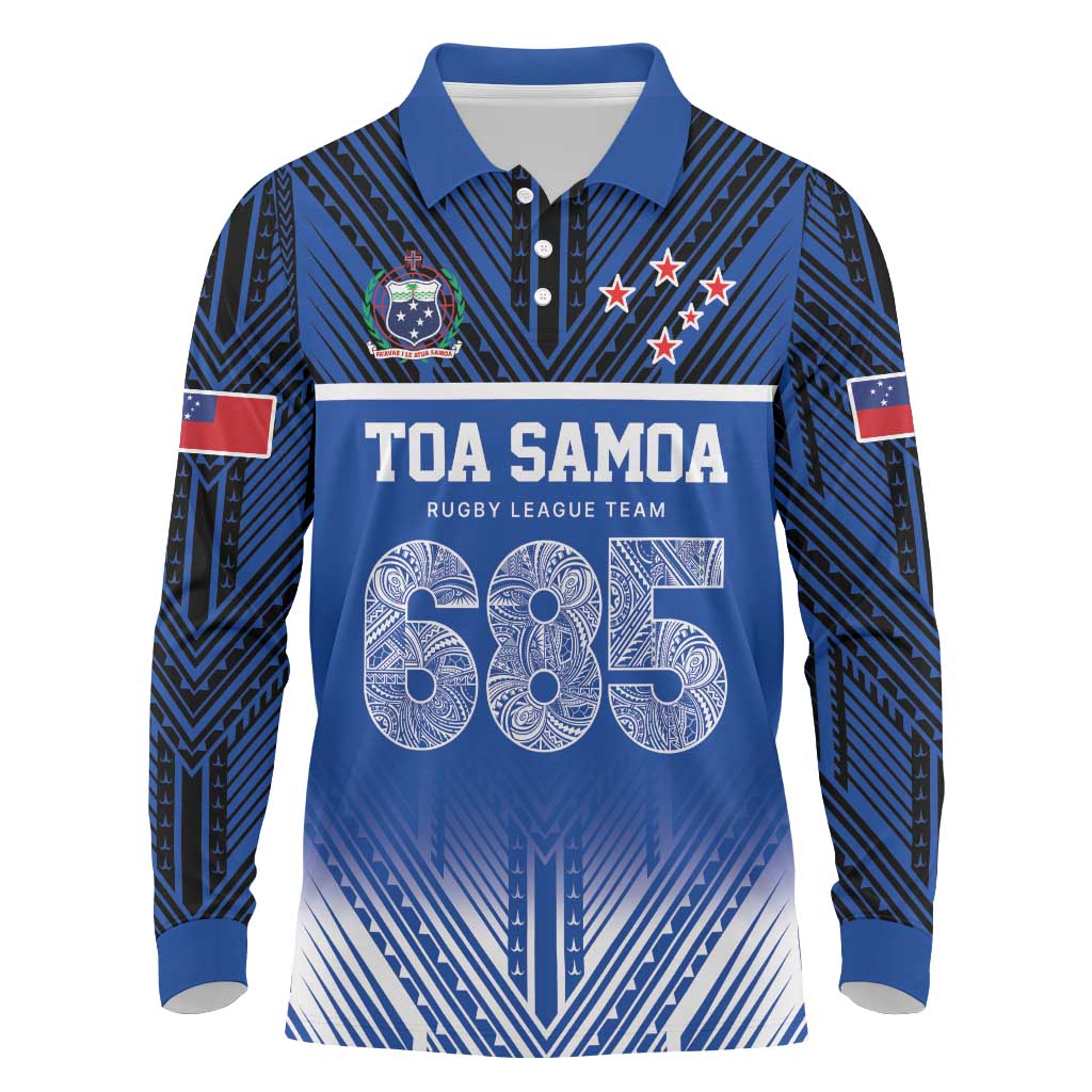 Toa Samoa 685 Long Sleeve Polo Shirt Uso Aso Uma For Life For Samoa LT9 Blue - Polynesian Pride