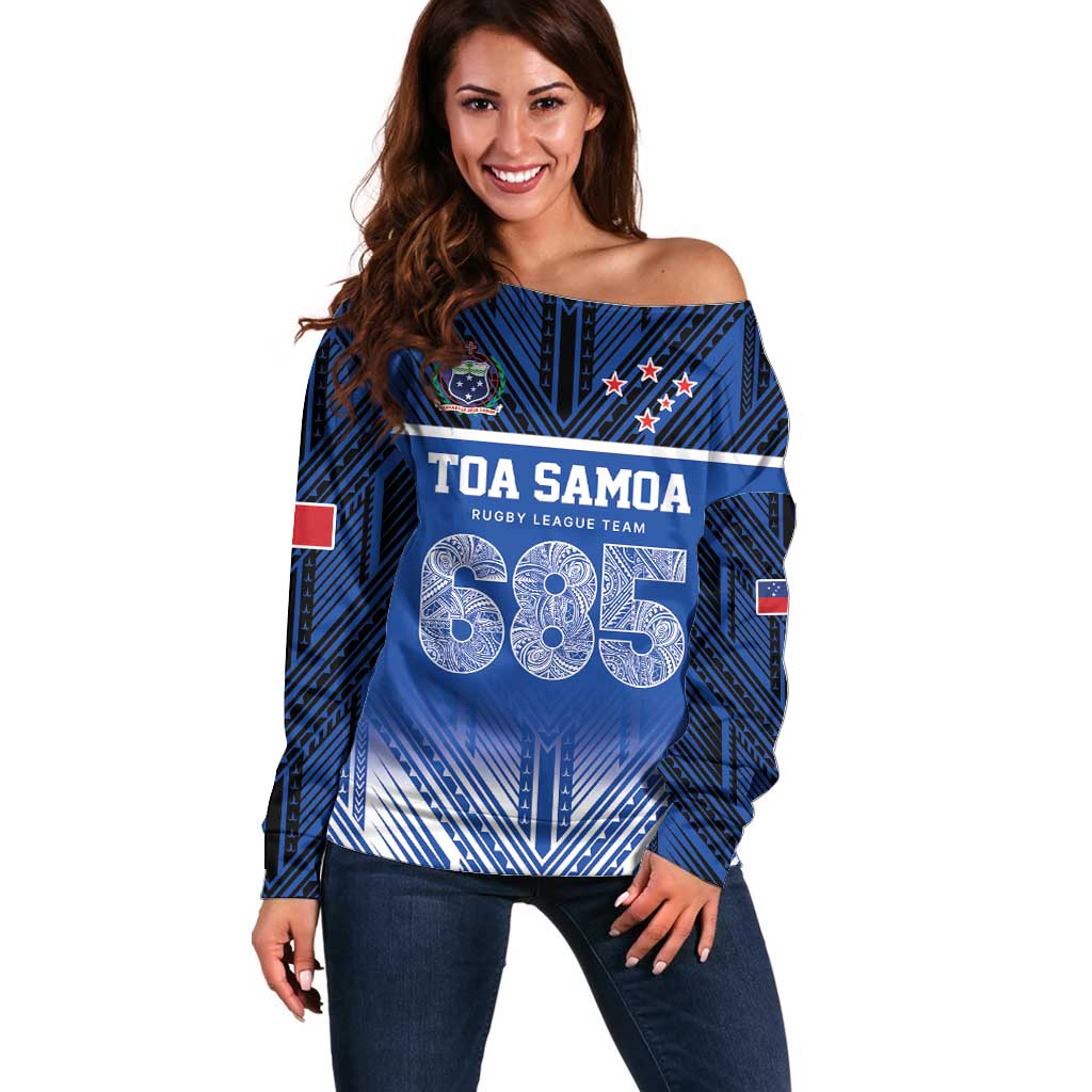 Toa Samoa 685 Off Shoulder Sweater Uso Aso Uma For Life For Samoa LT9 Women Blue - Polynesian Pride