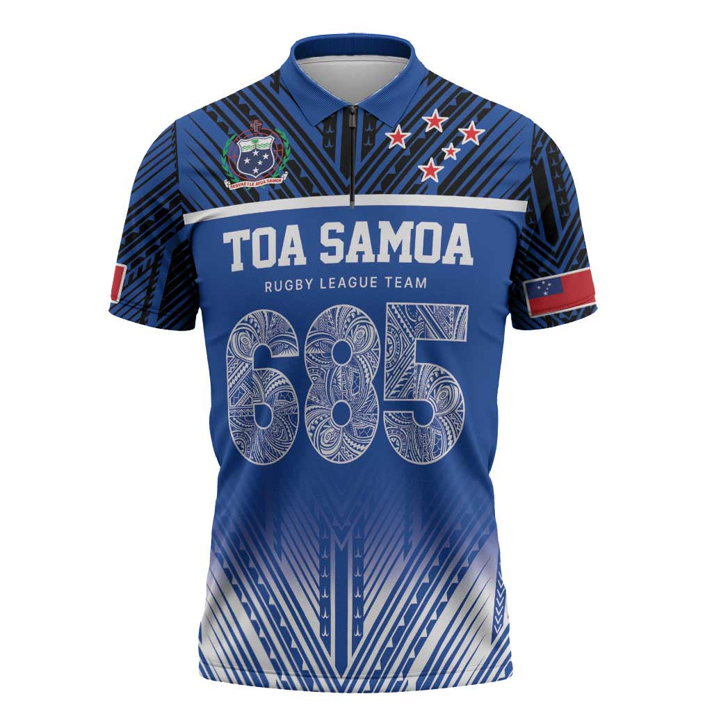 Toa Samoa 685 Zipper Polo Shirt Uso Aso Uma For Life For Samoa LT9 Blue - Polynesian Pride
