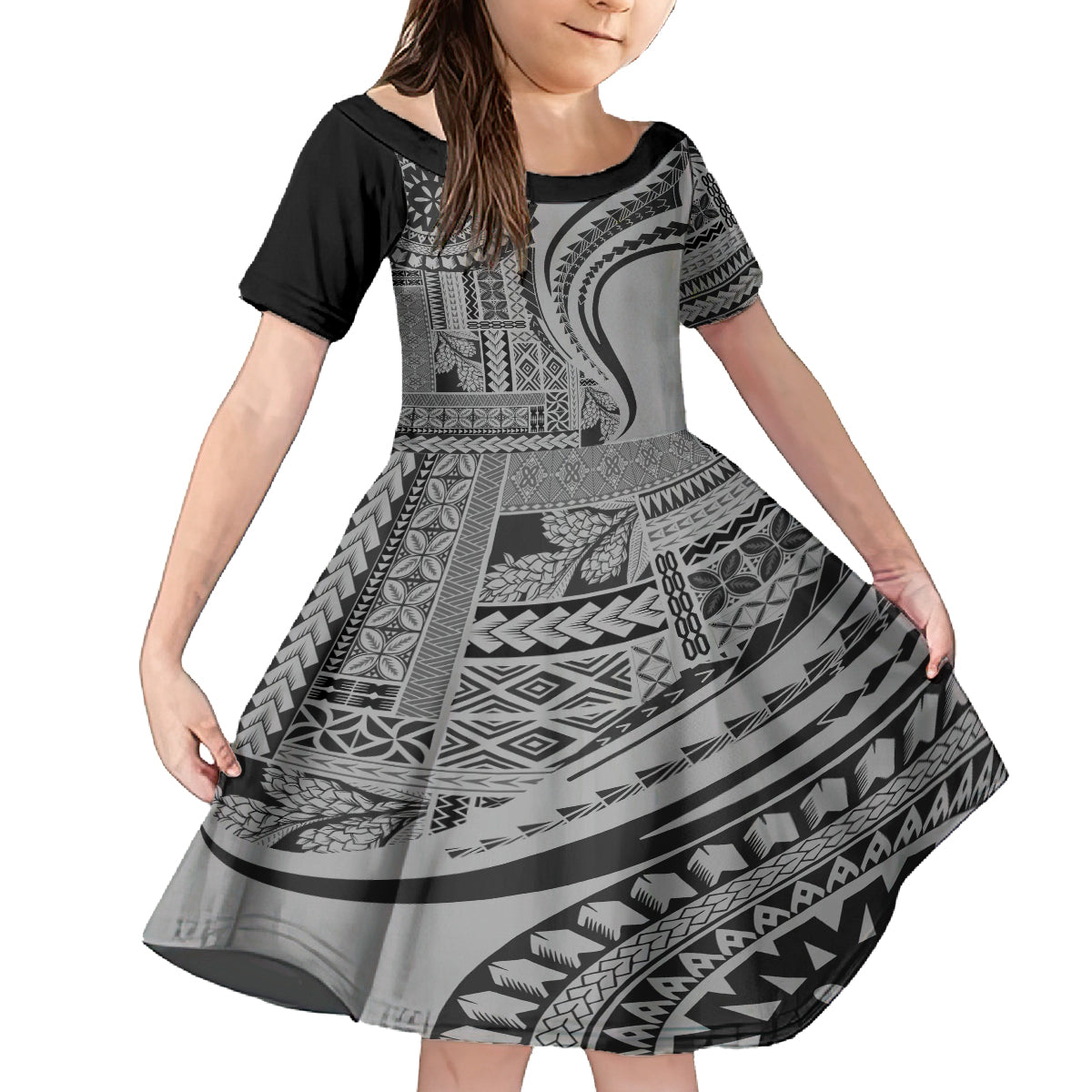 Samoa Siapo Arty Kid Short Sleeve Dress Black Style LT9 KID Black - Polynesian Pride