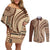 Samoa Siapo Arty Couples Matching Off Shoulder Short Dress and Long Sleeve Button Shirt Brown Style LT9 Brown - Polynesian Pride