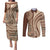 Samoa Siapo Arty Couples Matching Puletasi Dress and Long Sleeve Button Shirt Brown Style LT9 Brown - Polynesian Pride