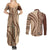 Samoa Siapo Arty Couples Matching Summer Maxi Dress and Long Sleeve Button Shirt Brown Style LT9 - Polynesian Pride