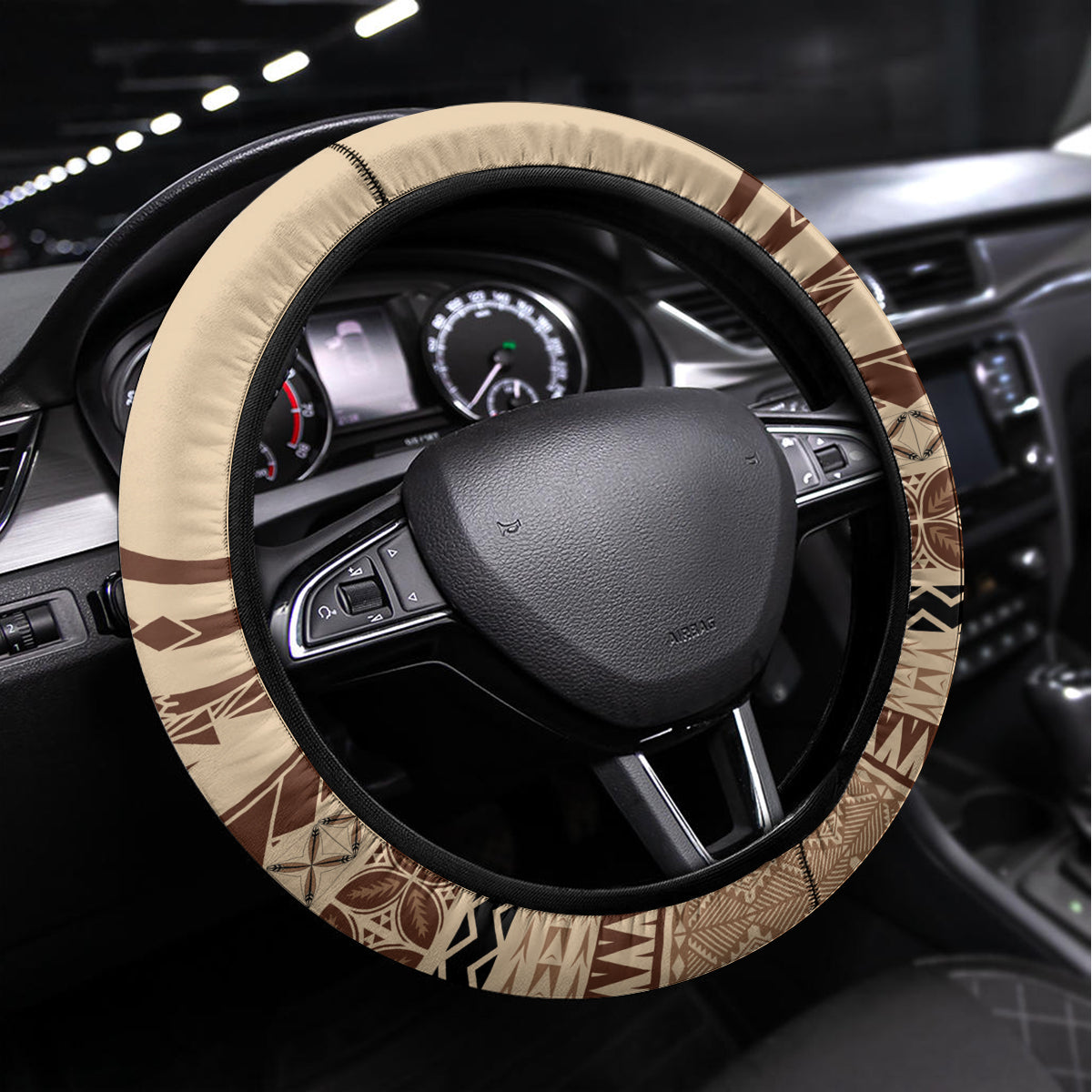 Samoa Siapo Arty Steering Wheel Cover Brown Style LT9 Universal Fit Brown - Polynesian Pride