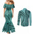 Samoa Siapo Arty Couples Matching Mermaid Dress and Long Sleeve Button Shirt Turquoise Style LT9 - Polynesian Pride