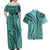 Samoa Siapo Arty Couples Matching Off Shoulder Maxi Dress and Hawaiian Shirt Turquoise Style LT9 - Polynesian Pride