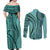 Samoa Siapo Arty Couples Matching Off Shoulder Maxi Dress and Long Sleeve Button Shirt Turquoise Style LT9 - Polynesian Pride