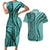 Samoa Siapo Arty Couples Matching Short Sleeve Bodycon Dress and Hawaiian Shirt Turquoise Style LT9 Turquoise - Polynesian Pride