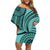 Samoa Siapo Arty Family Matching Off Shoulder Short Dress and Hawaiian Shirt Turquoise Style LT9 Mom's Dress Turquoise - Polynesian Pride