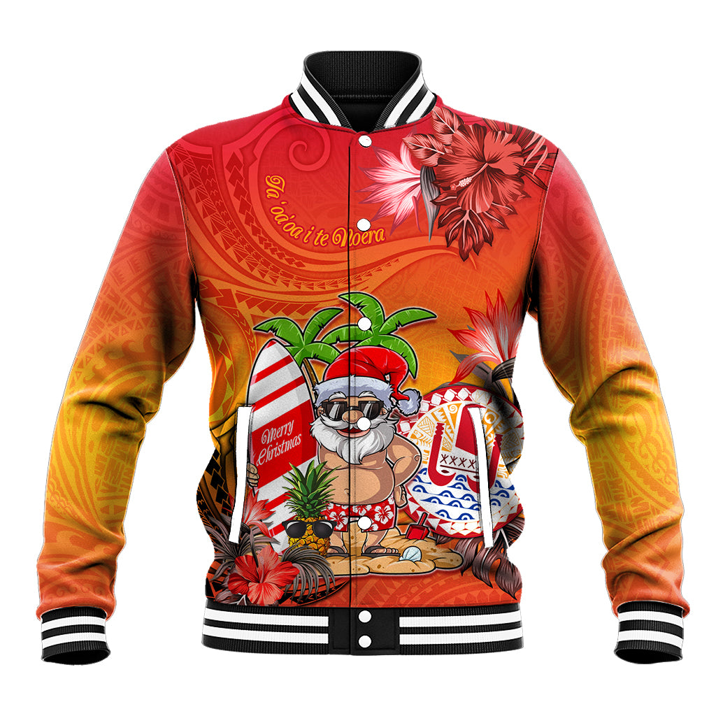 Personalised Wishes in Tahitian Christmas Baseball Jacket French Polynesia Santa Beach LT9 Unisex Red - Polynesian Pride