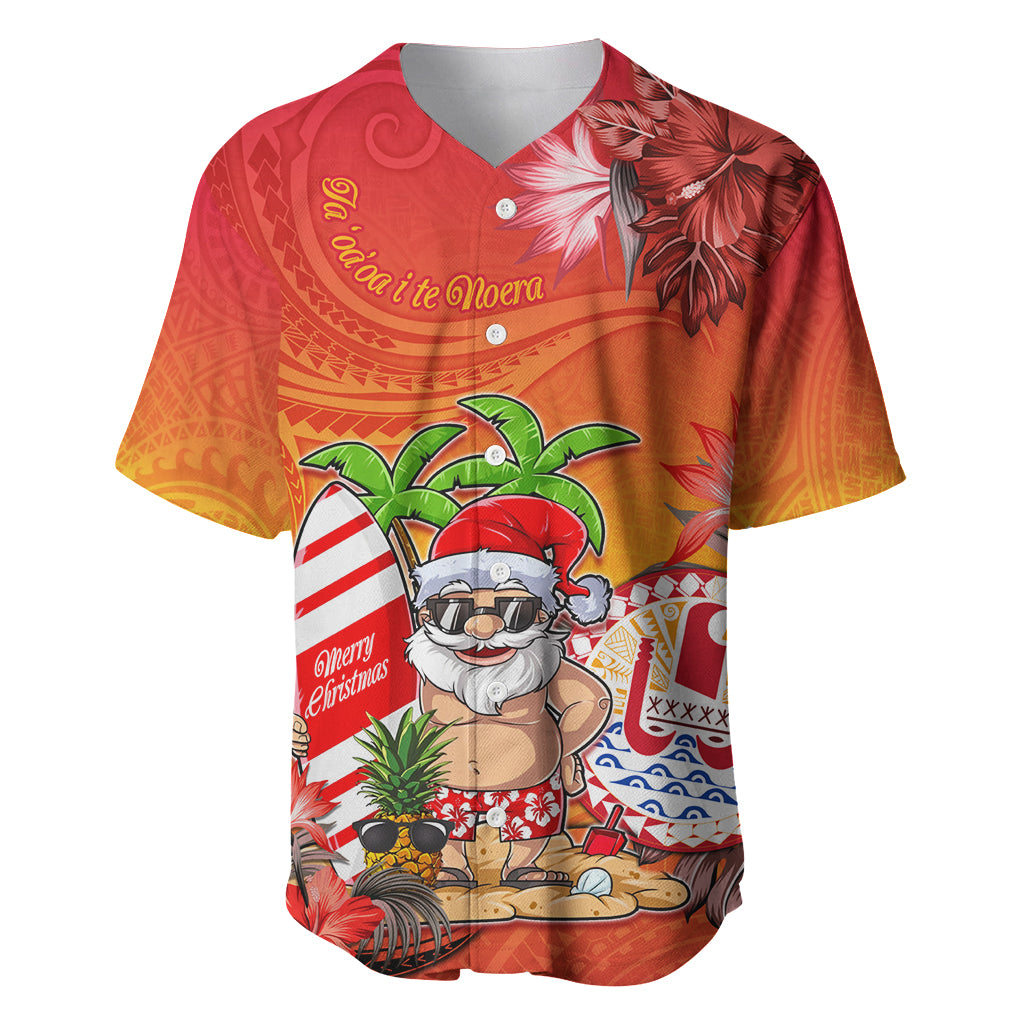 Personalised Wishes in Tahitian Christmas Baseball Jersey French Polynesia Santa Beach LT9 Red - Polynesian Pride