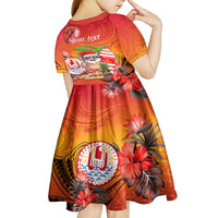 Personalised Wishes in Tahitian Christmas Kid Short Sleeve Dress French Polynesia Santa Beach LT9 - Polynesian Pride