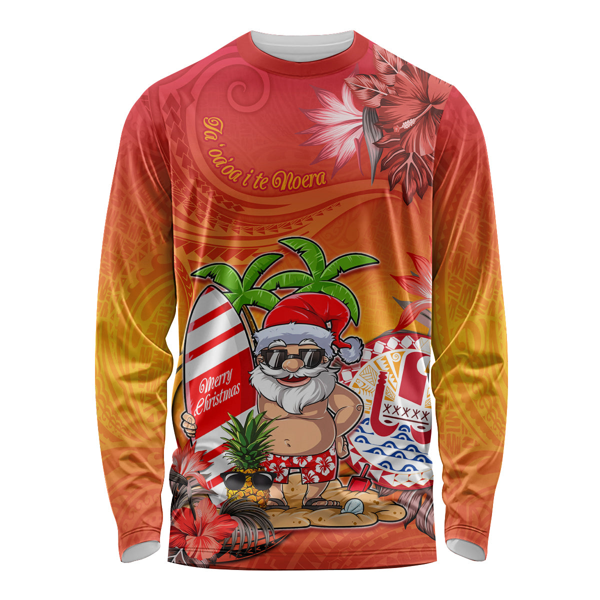 Personalised Wishes in Tahitian Christmas Long Sleeve Shirt French Polynesia Santa Beach LT9 Unisex Red - Polynesian Pride