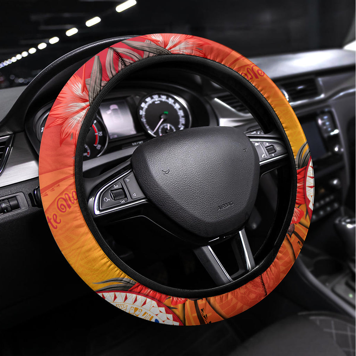 Wishes in Tahitian Christmas Steering Wheel Cover French Polynesia Santa Beach LT9 Universal Fit Red - Polynesian Pride