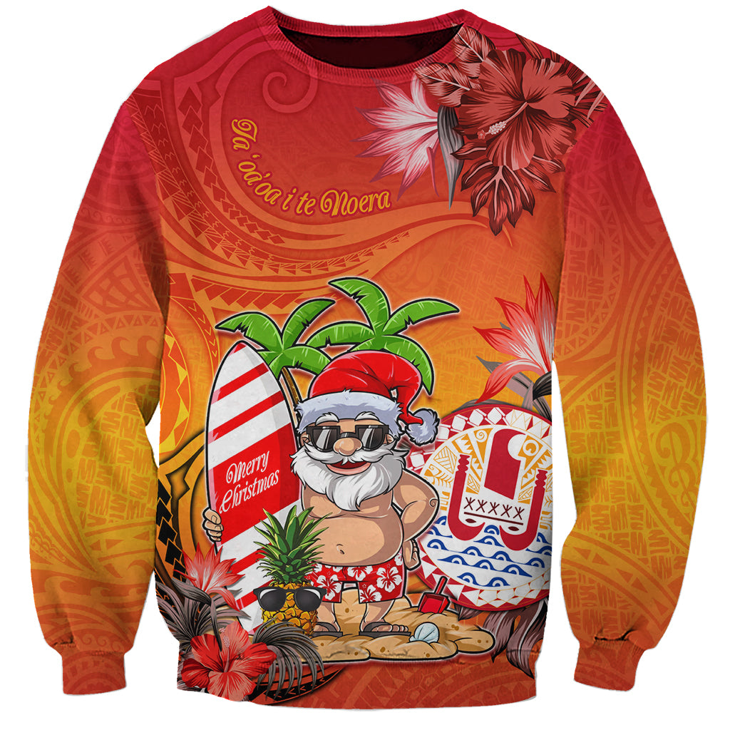 Personalised Wishes in Tahitian Christmas Sweatshirt French Polynesia Santa Beach LT9 Unisex Red - Polynesian Pride