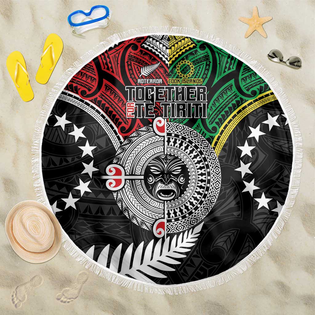 Aotearoa and Cook Islands Mo Te Tiriti Beach Blanket New Zealand Honour The Treaty Ake!Ake!Ake! LT9 One Size 150cm Green - Polynesian Pride