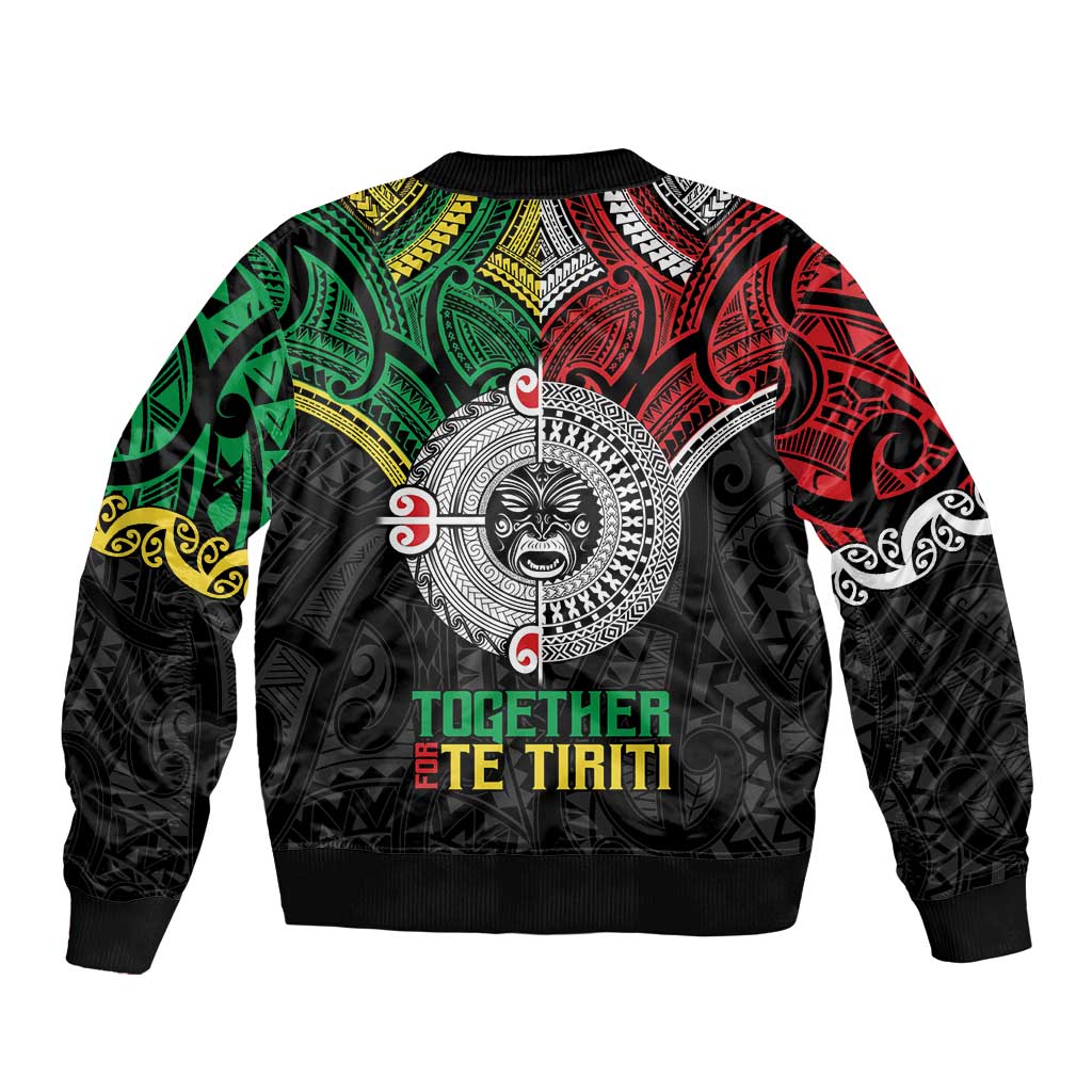 Aotearoa and Cook Islands Mo Te Tiriti Bomber Jacket New Zealand Honour The Treaty Ake!Ake!Ake! LT9 - Polynesian Pride