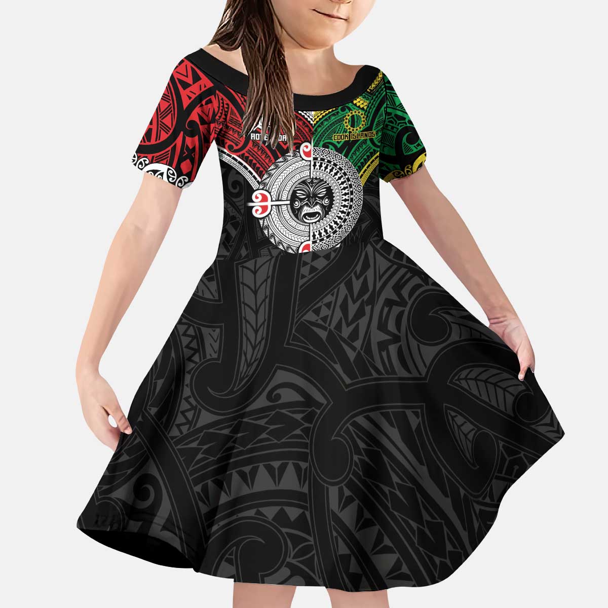 Aotearoa and Cook Islands Mo Te Tiriti Kid Short Sleeve Dress New Zealand Honour The Treaty Ake!Ake!Ake! LT9 KID Green - Polynesian Pride