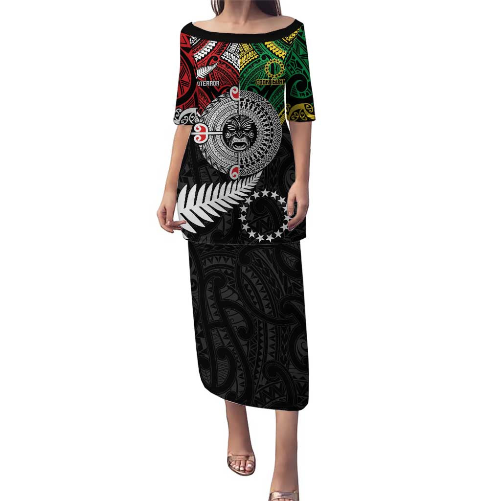 Aotearoa and Cook Islands Mo Te Tiriti Puletasi New Zealand Honour The Treaty Ake!Ake!Ake! LT9 Long Dress Green - Polynesian Pride