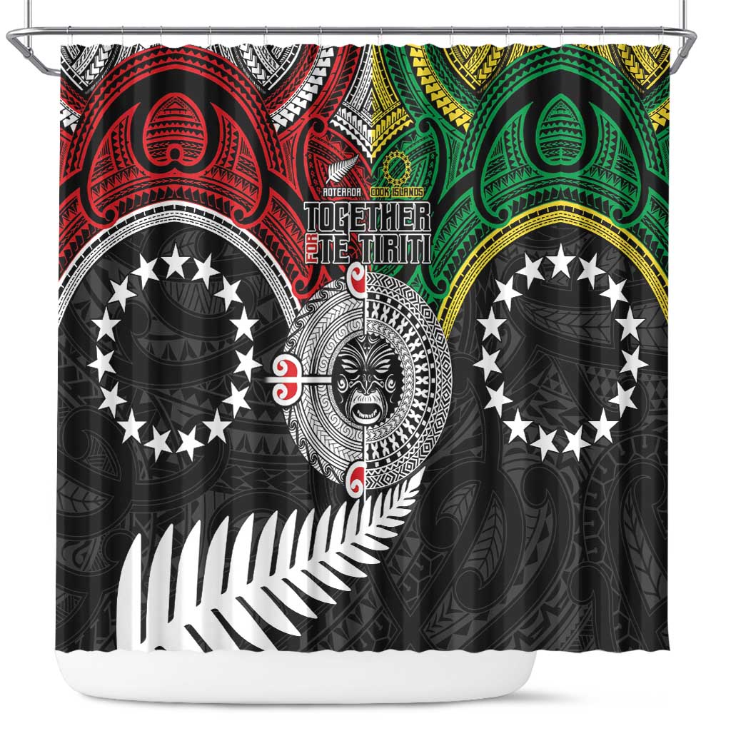 Aotearoa and Cook Islands Mo Te Tiriti Shower Curtain New Zealand Honour The Treaty Ake!Ake!Ake! LT9 Green - Polynesian Pride