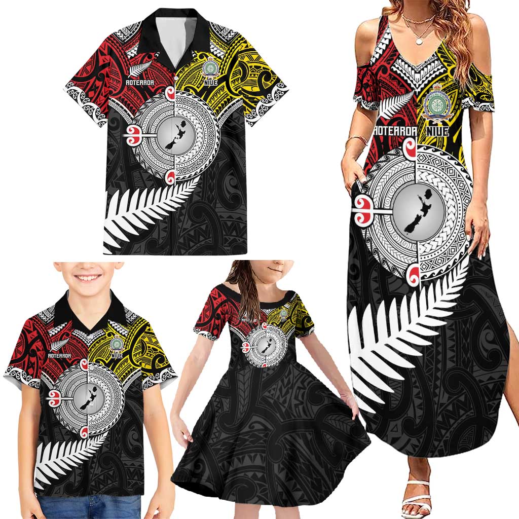 Aotearoa and Niue Mo Te Tiriti Family Matching Summer Maxi Dress and Hawaiian Shirt New Zealand Honour The Treaty Ake!Ake!Ake!